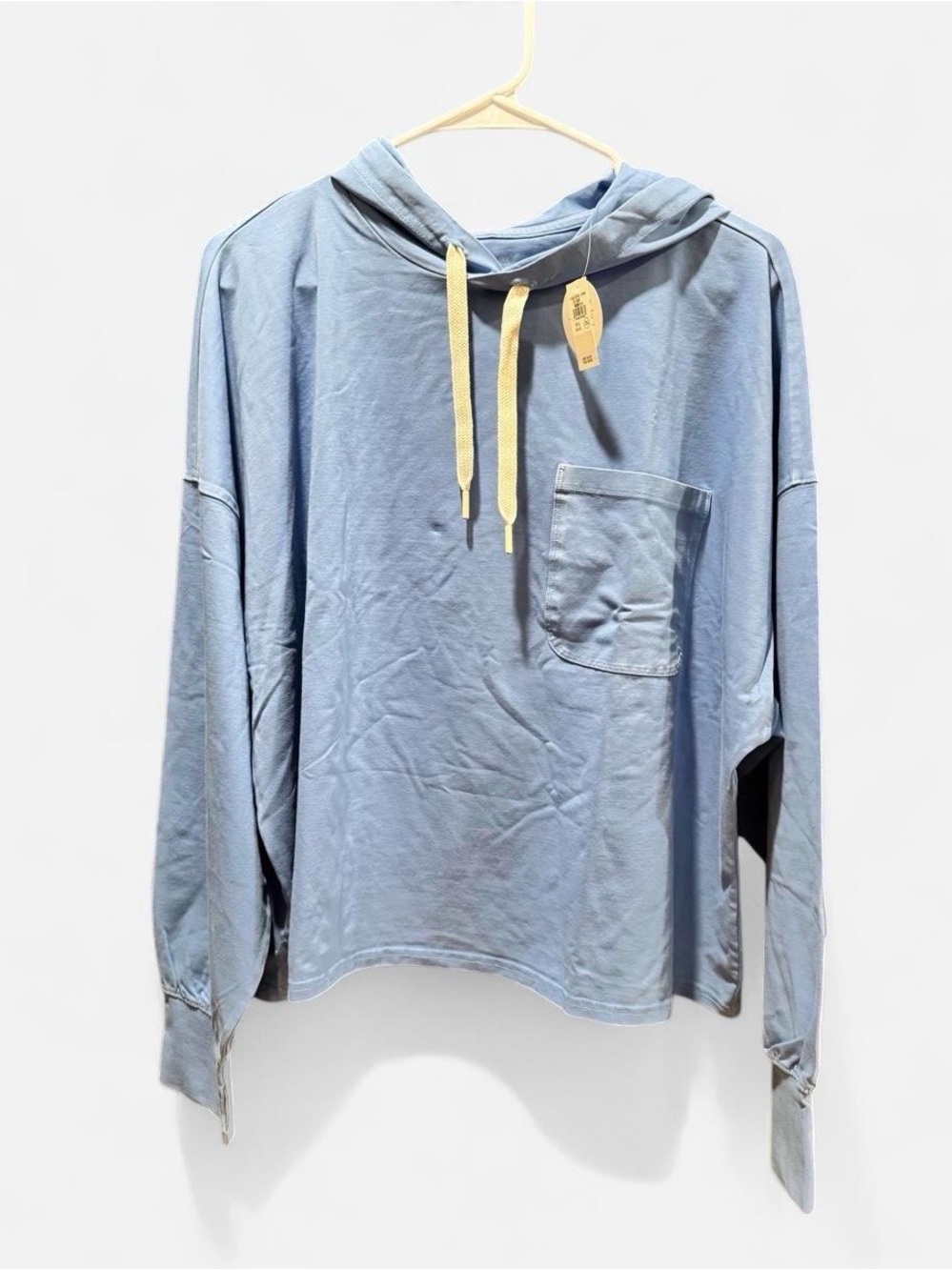 Aerie NWT long sleeve hooded T with pocket light blue size L women 92% cotton